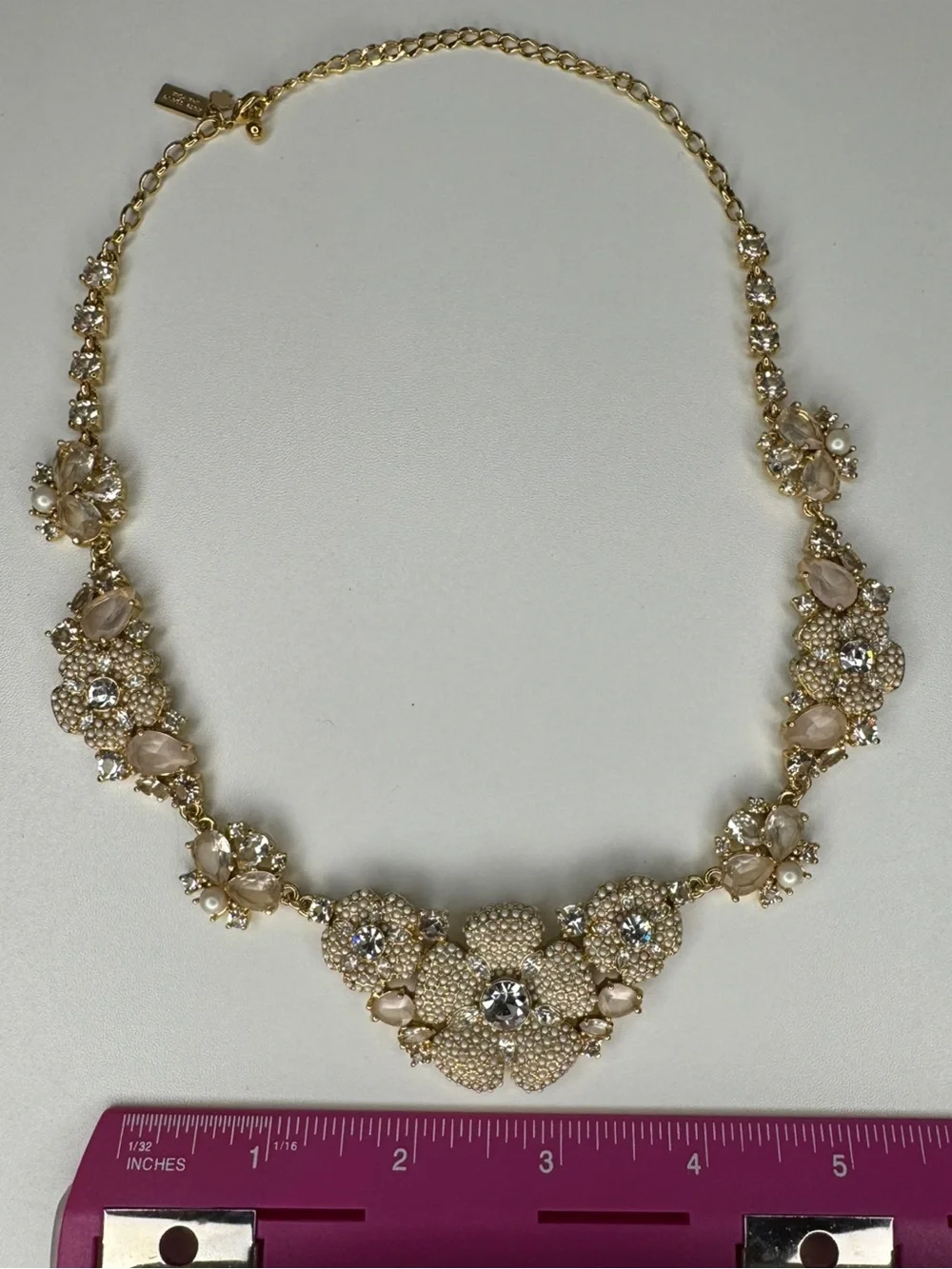 Kate Spade Vintage Floral Necklace Y2K Bridal Statement Gold Pearl Crystal EUC